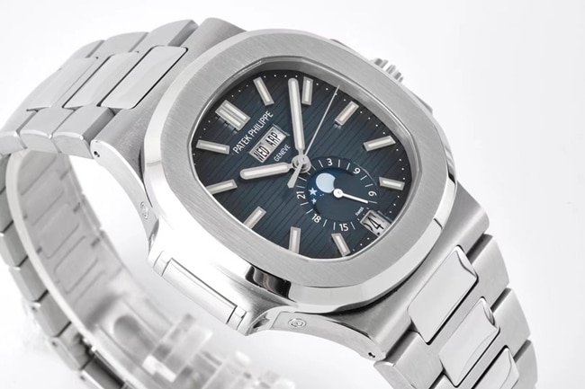 PPF Factorytop-tier watch Patek Philippeautomatic movementNautilus series men's blue dialsteel bracelet watch front view
