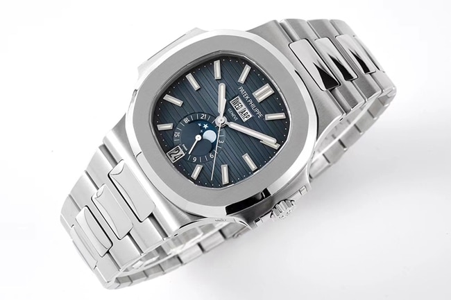 PPF Factorytop-tier watch Patek Philippeautomatic movementNautilus series men's blue dialsteel bracelet watch front view