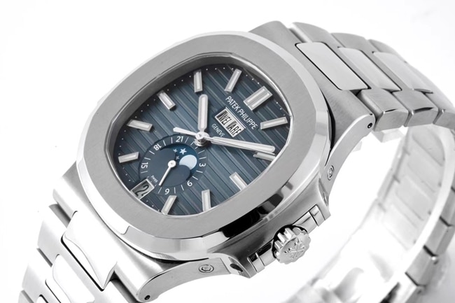 PPF Factorytop-tier watch Patek Philippeautomatic movementNautilus series men's blue dialsteel bracelet watch front view