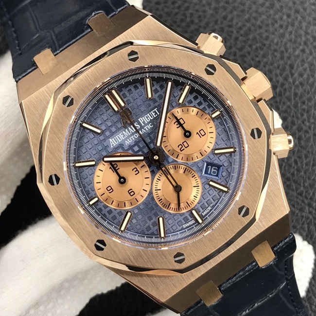 OM Factorytop-tier watch Audemars Piguet Royal Oak men's blue dial26331chronograph series automatic movementleather strap watch front view