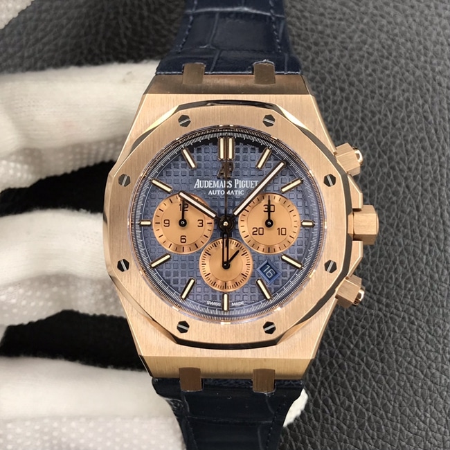 OM Factorytop-tier watch Audemars Piguet Royal Oak men's blue dial26331chronograph series automatic movementleather strap watch front view