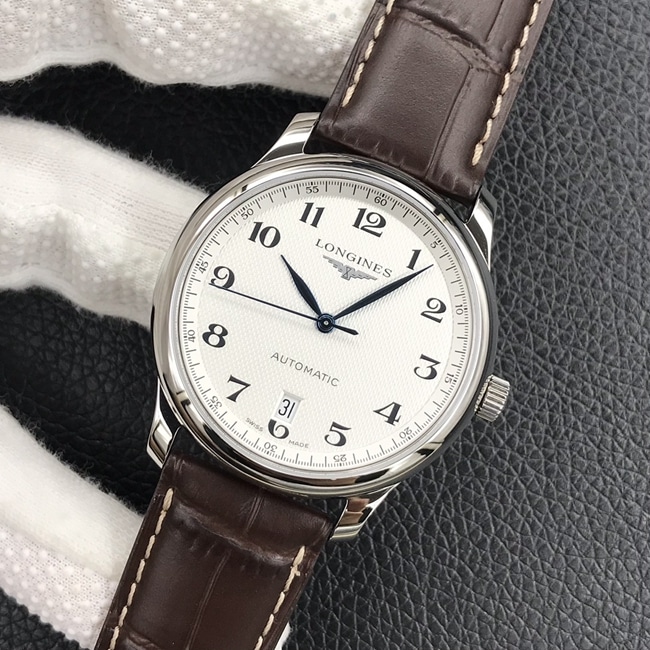 KL factory top-tier watch Longines automatic movement famous series dial brown belt leather strap watch front view