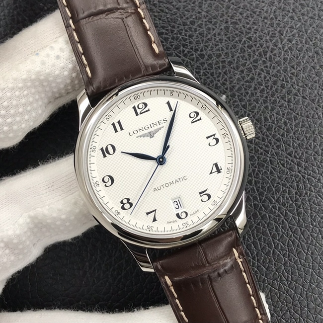 KL factory top-tier watch Longines automatic movement famous series dial brown belt leather strap watch front view