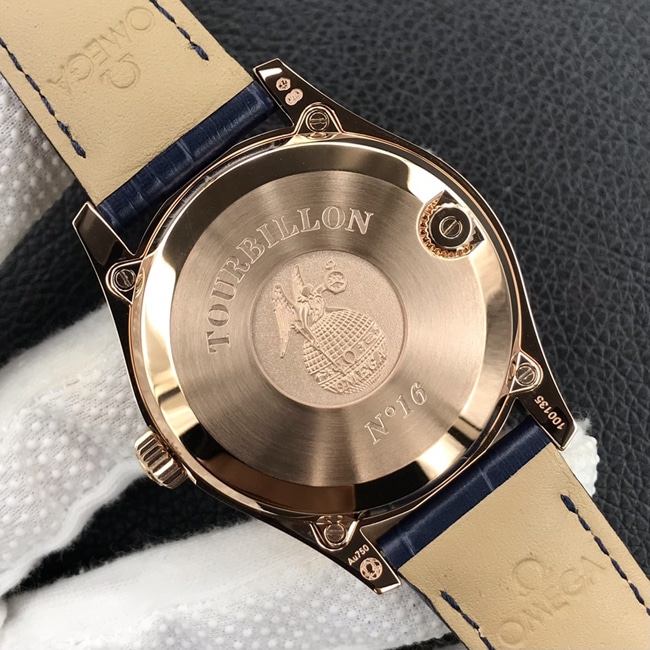 top-tier Omega men's blue dial blue belt De Ville series automatic movement tourbillon watch movement picture