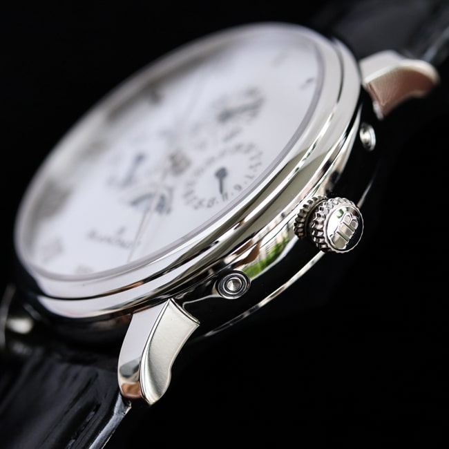 top-tier watch Blancpain men's white dial black belt classic series 6656 automatic movement watch side view