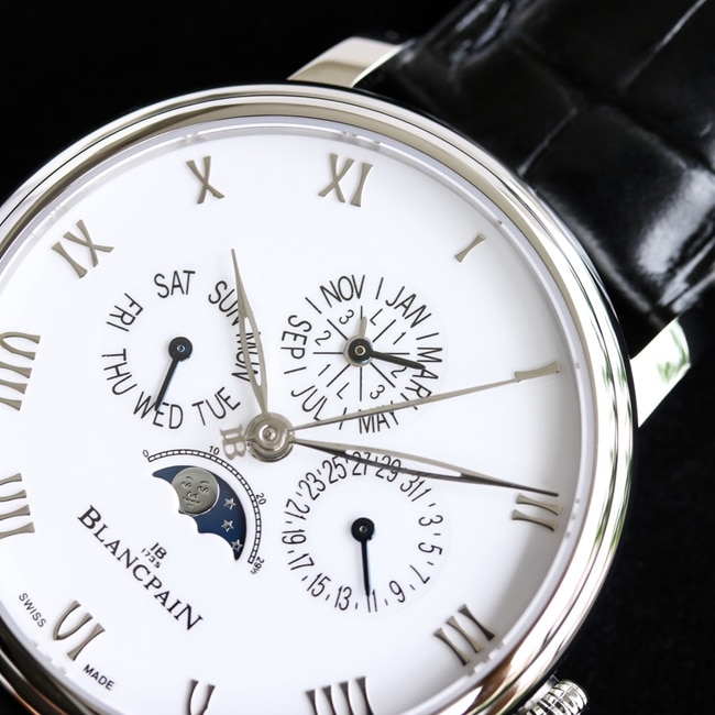 top-tier watch Blancpain men's white dial black belt classic series 6656 automatic movement watch detail shots