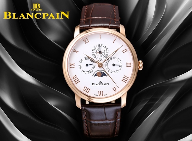 top-tier watch Blancpain classic series 6656 men's white dial brown belt automatic movementleather strap watch front view