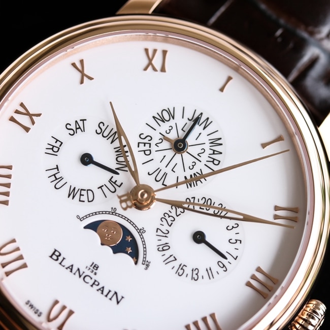top-tier watch Blancpain classic series 6656 men's white dial brown belt automatic movementleather strap watch detail shots