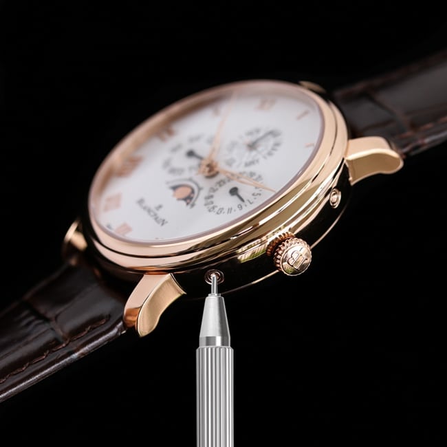 top-tier watch Blancpain classic series 6656 men's white dial brown belt automatic movementleather strap watch side view