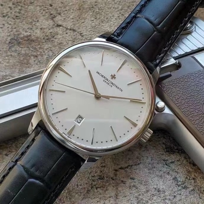 MKS Factorytop-tier Vacheron Constantin heritage series 85180 men's white dial blue belt automatic movement watch front view