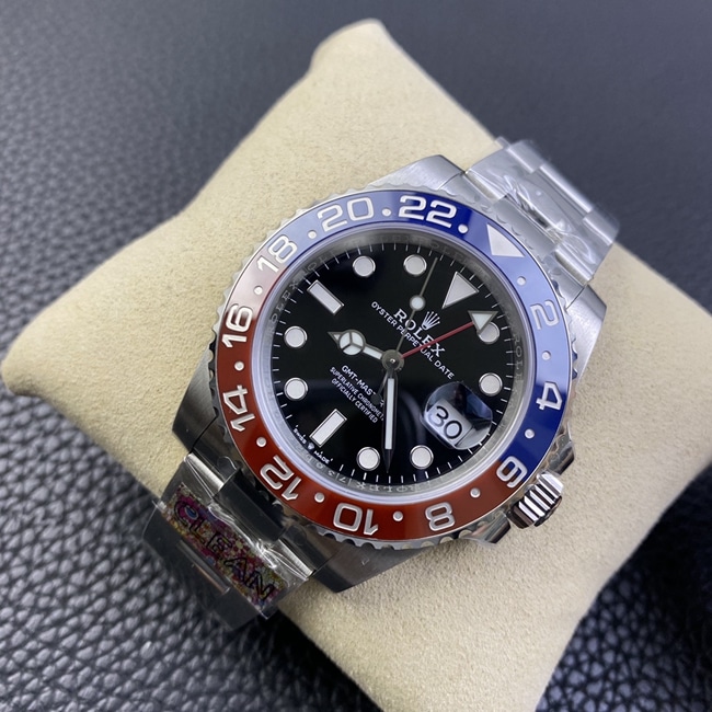 Rolextop-tier watch men's black dialsteel braceletGMT-Master type automatic movement watch three-bead belt front view