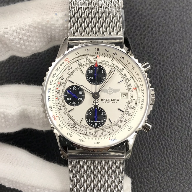 Breitlingtop-tier watch men's white dialsteel bracelet classic aviation chronographA13322chronograph watch front view
