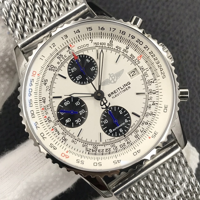 Breitlingtop-tier watch men's white dialsteel bracelet classic aviation chronographA13322chronograph watch front view