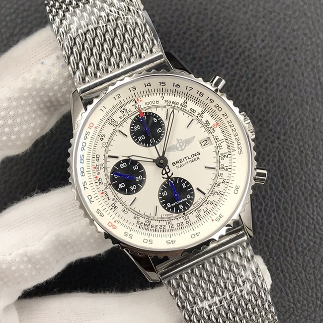Breitlingtop-tier watch men's white dialsteel bracelet classic aviation chronographA13322chronograph watch front view