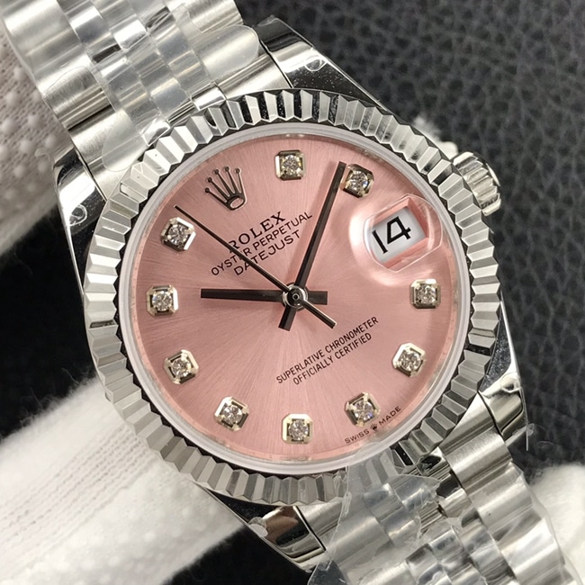 Rolex women's top-tier watch Datejust pink dial steel bracelet 31MM mechanical watch front view