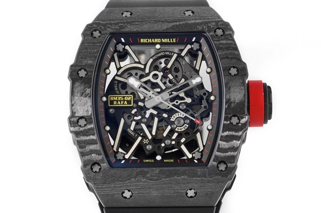 ZF FactoryRichard Milletop-tier watch automatic movement men's black dial black rubber strap watch front view