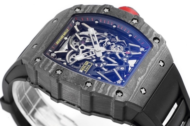 ZF FactoryRichard Milletop-tier watch automatic movement men's black dial black rubber strap watch side view