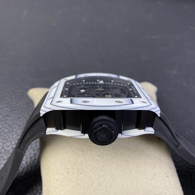 JB factory top-tier watch Richard Mille skull real tourbillon automatic movement men's black dialrubber strap watch side view