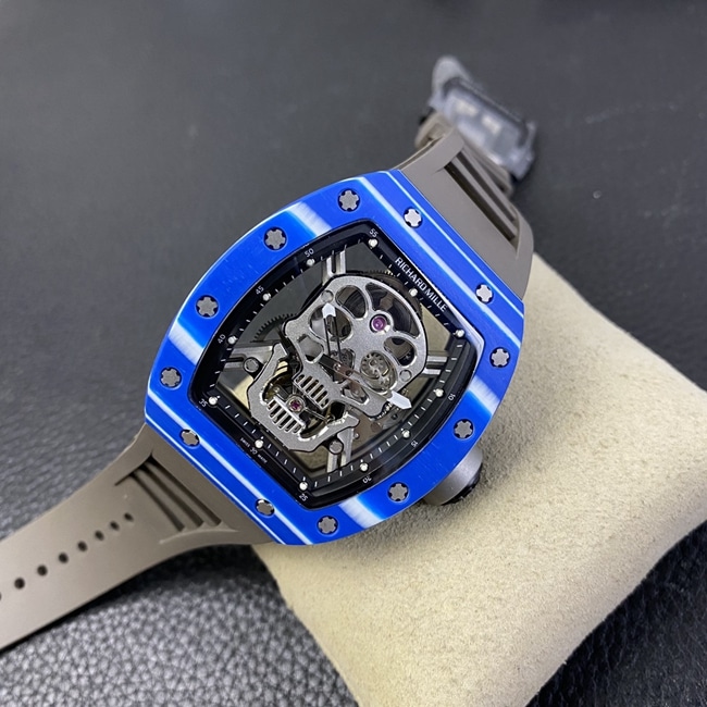 JB factory top-tier watch Richard Mille genuine tourbillonRM52-01 men's white dial black rubber strap mechanical watch front view