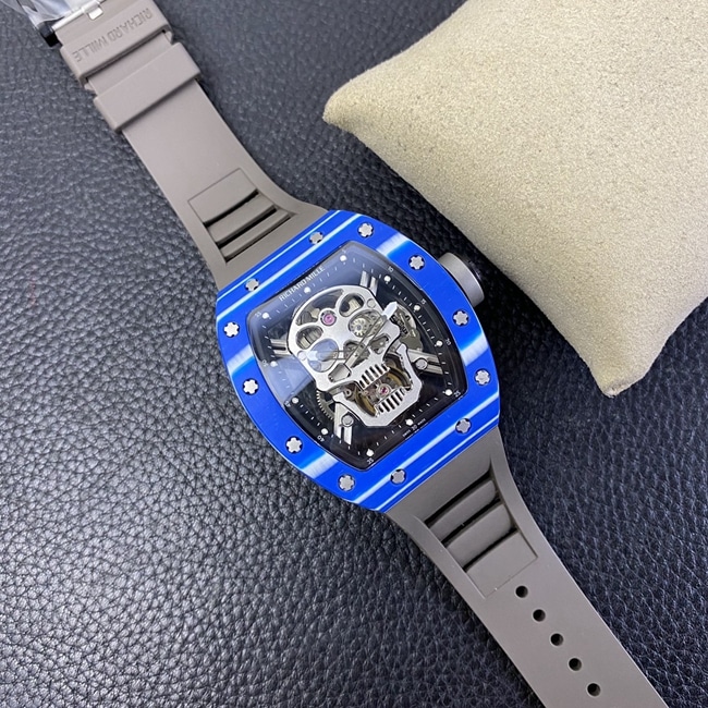 JB factory top-tier watch Richard Mille genuine tourbillonRM52-01 men's white dial black rubber strap mechanical watch front view