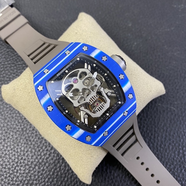 JB factory top-tier watch Richard Mille genuine tourbillonRM52-01 men's white dial black rubber strap mechanical watch front view