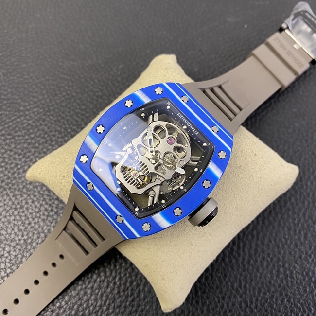 JB factory top-tier watch Richard Mille genuine tourbillonRM52-01 men's white dial black rubber strap mechanical watch front view