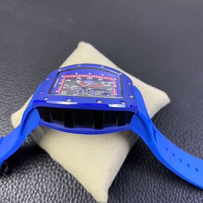 top-tier watch Richard MilleRM030 men's black dial blue rubber strapautomatic movement watch side view