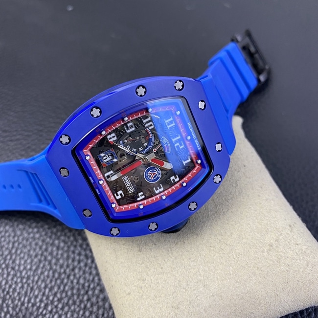 top-tier watch Richard MilleRM030 men's black dial blue rubber strapautomatic movement watch front view