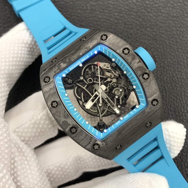ZF Factorytop-tier watch Richard Mille global limited edition men's black dial blue rubber strap mechanical watch front view