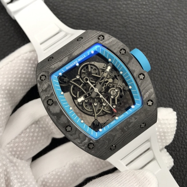 ZF Factorytop-tier watch Richard Mille men's black dial white rubber strap limited edition mechanical watch front view