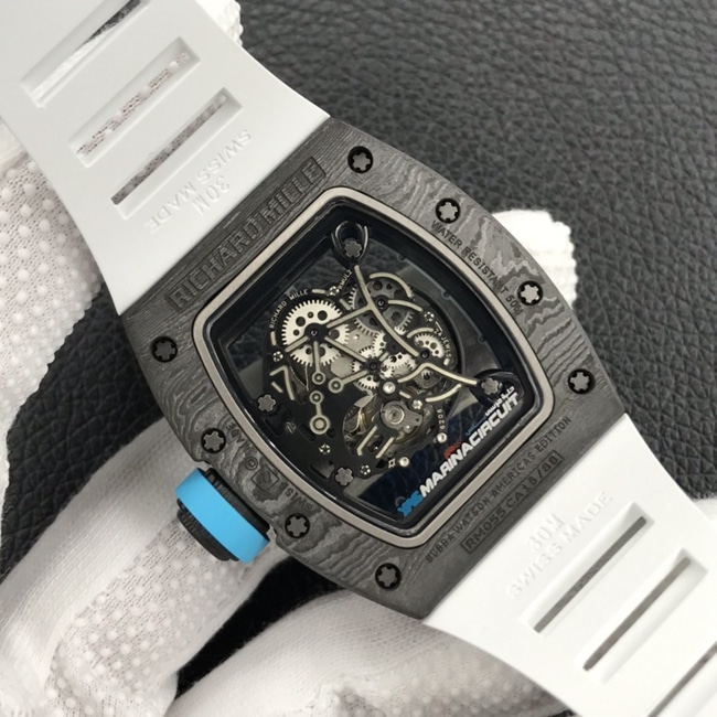 ZF Factorytop-tier watch Richard Mille men's black dial white rubber strap limited edition mechanical watch movement picture