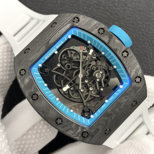 ZF Factorytop-tier watch Richard Mille men's black dial white rubber strap limited edition mechanical watch front view