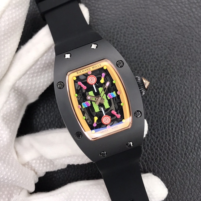 Richard Milletop-tier watch ladies black dial black rubber strapbon bon series mechanical watch front view