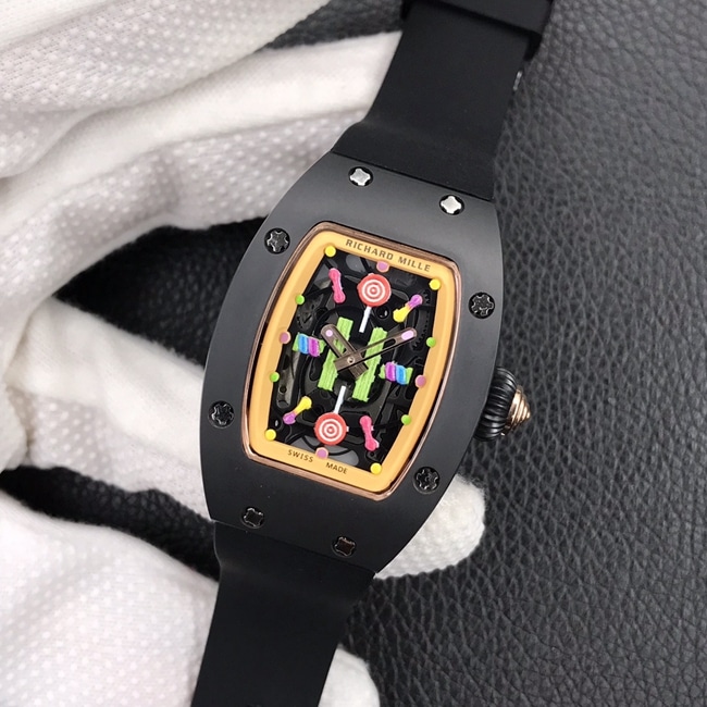 Richard Milletop-tier watch ladies black dial black rubber strapbon bon series mechanical watch front view