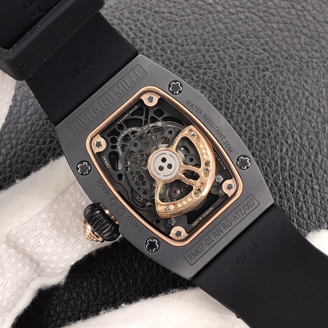 Richard Milletop-tier watch ladies black dial black rubber strapbon bon series mechanical watch movement picture