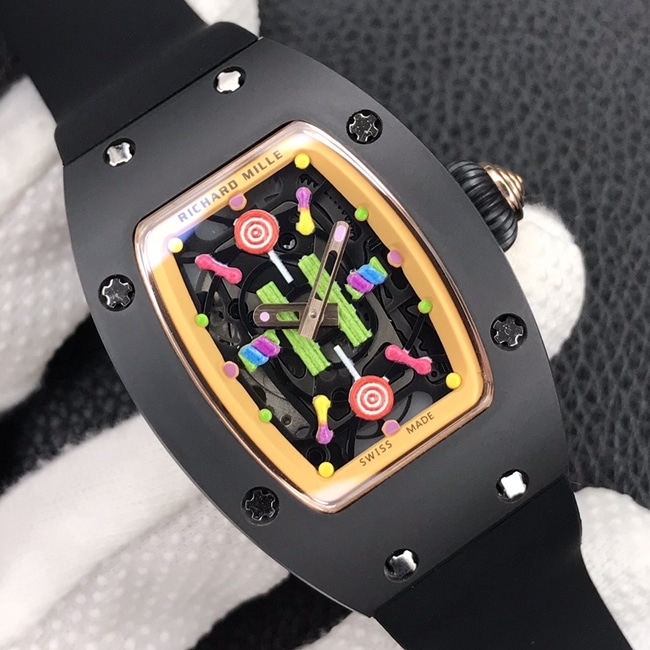 Richard Milletop-tier watch ladies black dial black rubber strapbon bon series mechanical watch front view
