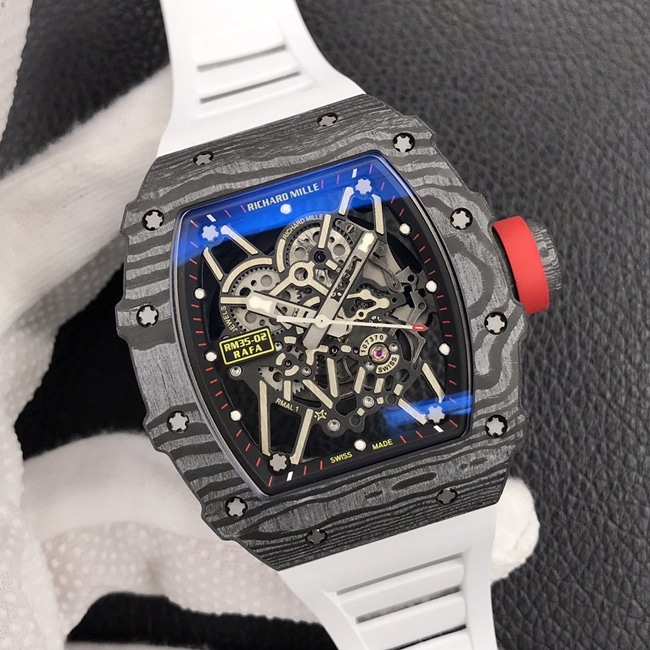 ZF Factorytop-tier watch Richard MilleRM035-2black dial white rubber strapautomatic movement watch front view