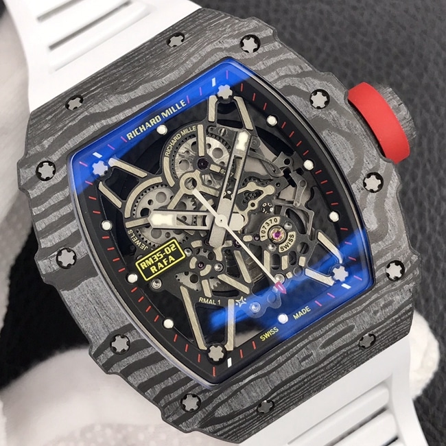 ZF Factorytop-tier watch Richard MilleRM035-2black dial white rubber strapautomatic movement watch front view