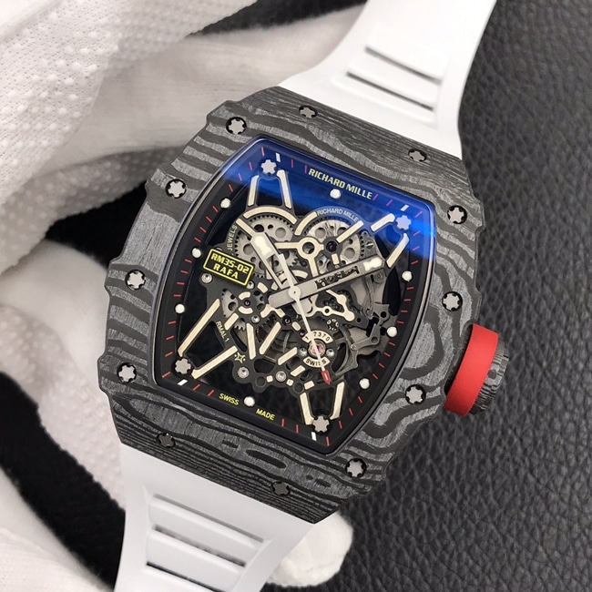 ZF Factorytop-tier watch Richard MilleRM035-2black dial white rubber strapautomatic movement watch front view