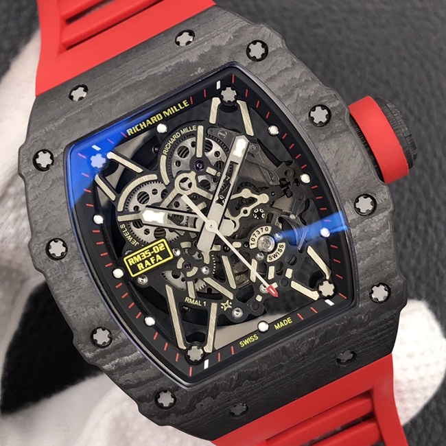 ZF Factory Top collectible watches Richard Mille Men's Black Plate Red Rubber Band Automatic Mechanical Watch Front View