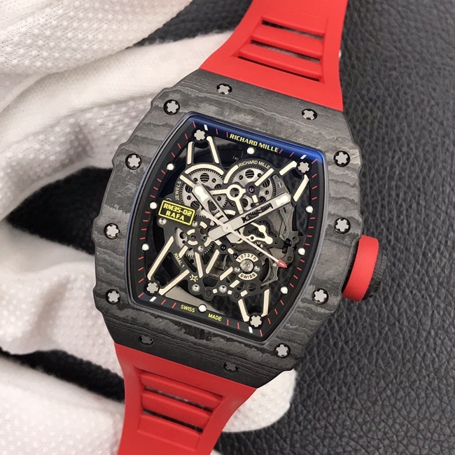 ZF Factory Top collectible watches Richard Mille Men's Black Plate Red Rubber Band Automatic Mechanical Watch Front View