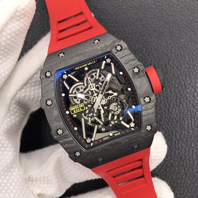 ZF Factory Top collectible watches Richard Mille Men's Black Plate Red Rubber Band Automatic Mechanical Watch Front View