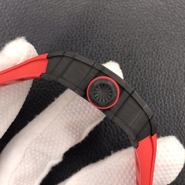 ZF Factory Top collectible watches Richard Mille Men's Black Plate Red Rubber Band Automatic Mechanical Watch Side View