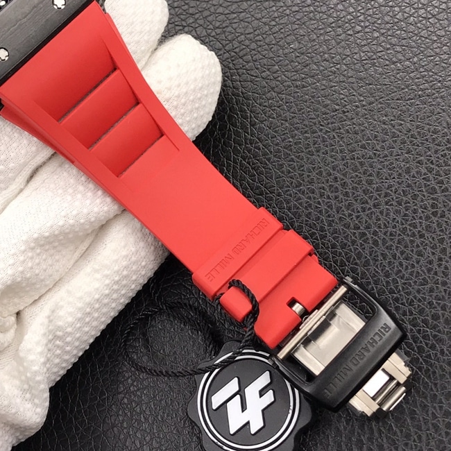 ZF Factory Top collectible watches Richard Mille Men's Black Plate Red Rubber Band Automatic Mechanical Watch Buckle Figure