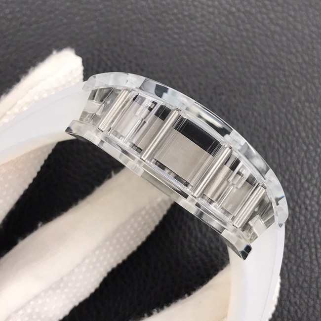 top-tier watch Richard MilleRM055 glass transparent series men's black dialrubber strap watch side view