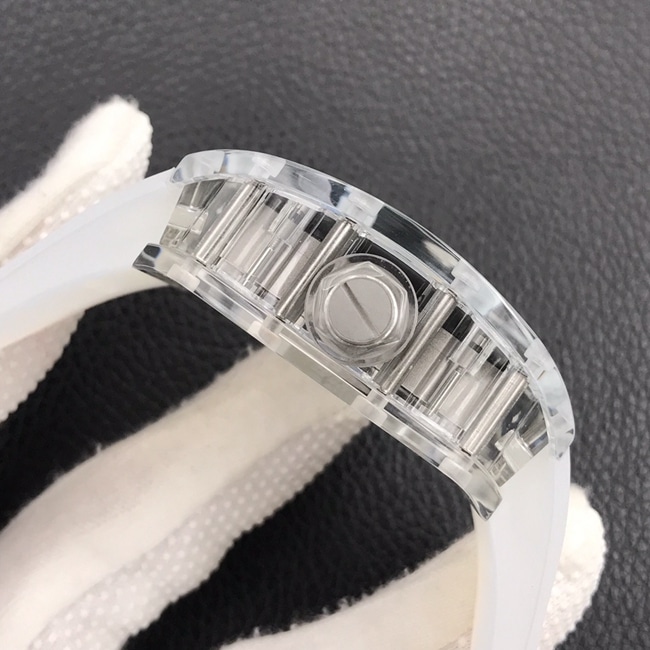top-tier watch Richard MilleRM055 glass transparent series men's black dialrubber strap watch side view