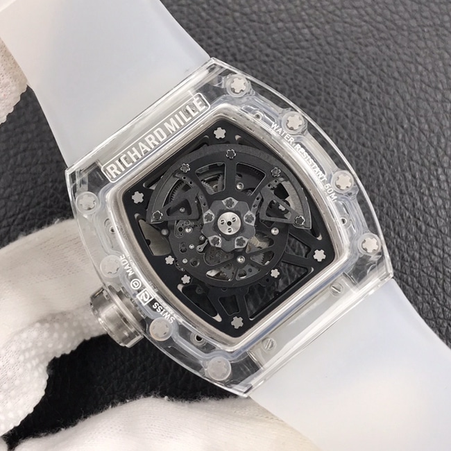 top-tier watch Richard MilleRM055 glass transparent series men's black dialrubber strap watch movement picture
