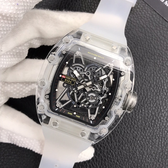 top-tier watch Richard MilleRM055 glass transparent series men's black dialrubber strap watch front view