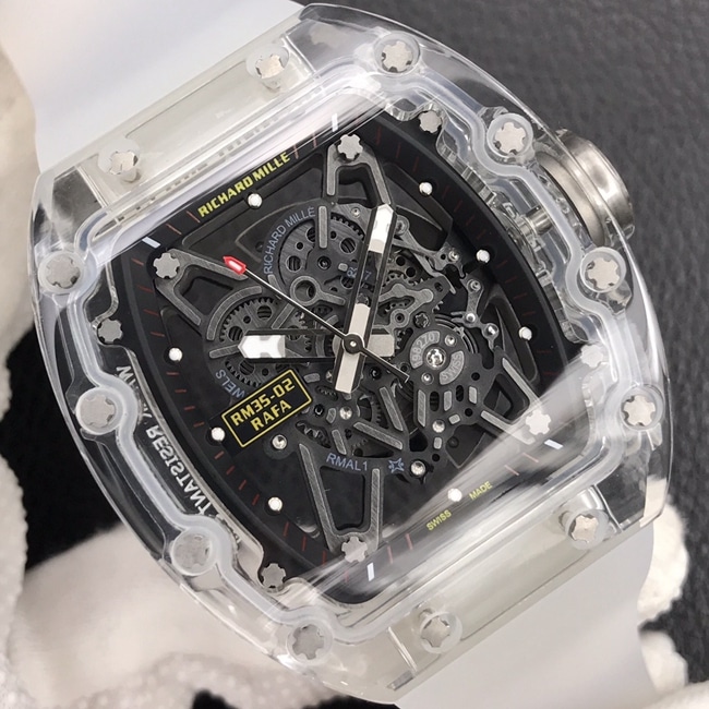 top-tier watch Richard MilleRM055 glass transparent series men's black dialrubber strap watch front view