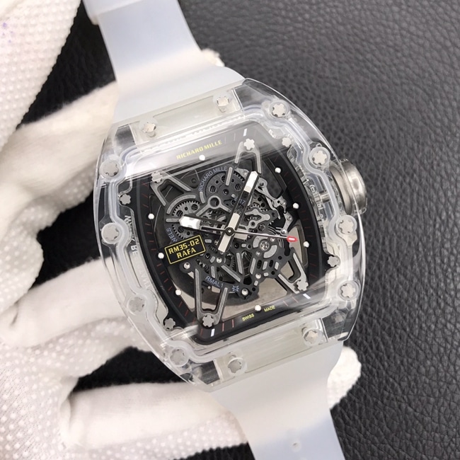 top-tier watch Richard MilleRM055 glass transparent series men's black dialrubber strap watch front view